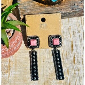 Icon Collection Earrings Western Style Silver Tone Pink Stone Dangle Drop